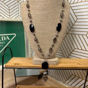 Black Bead and Silver Metal Beaded Necklace